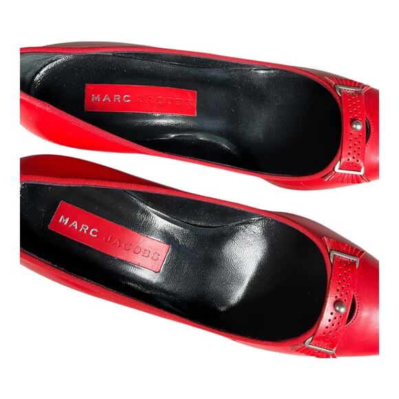 Marc Jacobs Red Leather Heels Size 8 Made in Italy Silver Accent Vintage Style - Picture 14 of 16